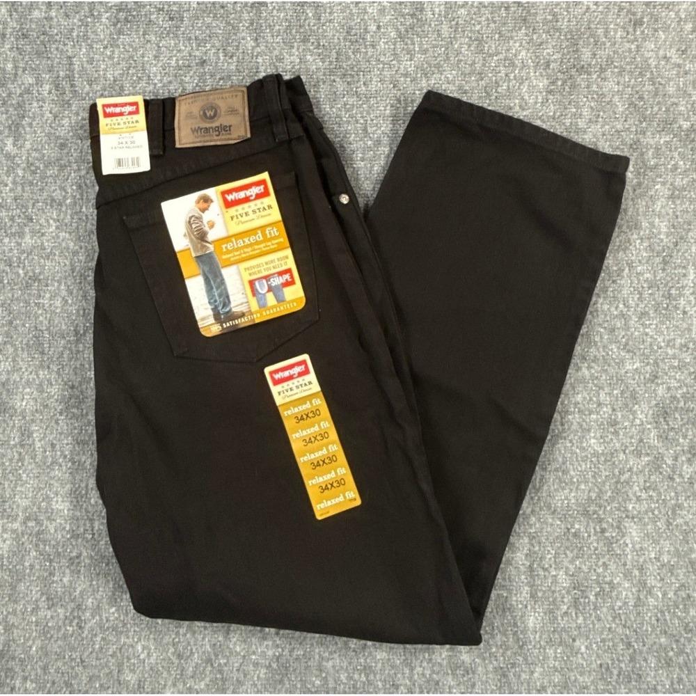 Wrangler Five Star Mens Jeans 34x30 Black Relaxed Fit 100% Cotton NWT
